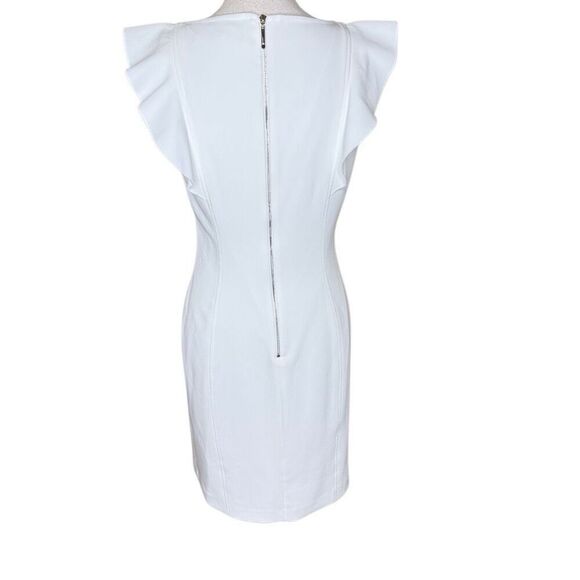 WHBM White Ruffled Sheath Dress Sz 4 LWD, Wedding, Cocktail Party, Elegant - Picture 6 of 15